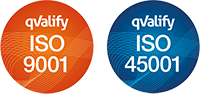 Symbol certifikat ISO 9001 och 45001. 